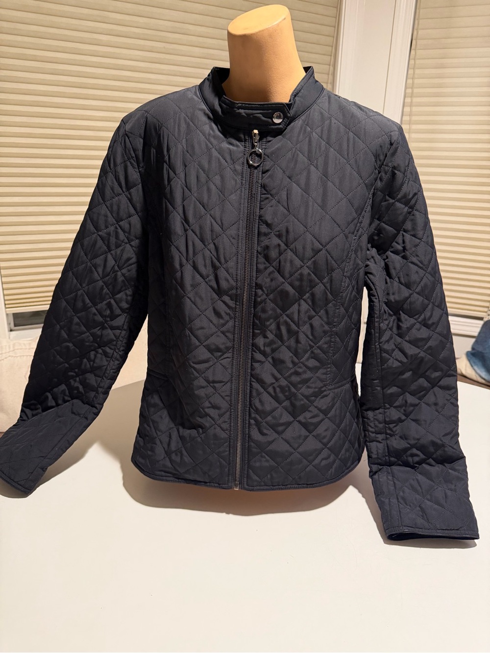 Ann Taylor Black Quilted Moto Peplum Zip-Front Jacket Size 14